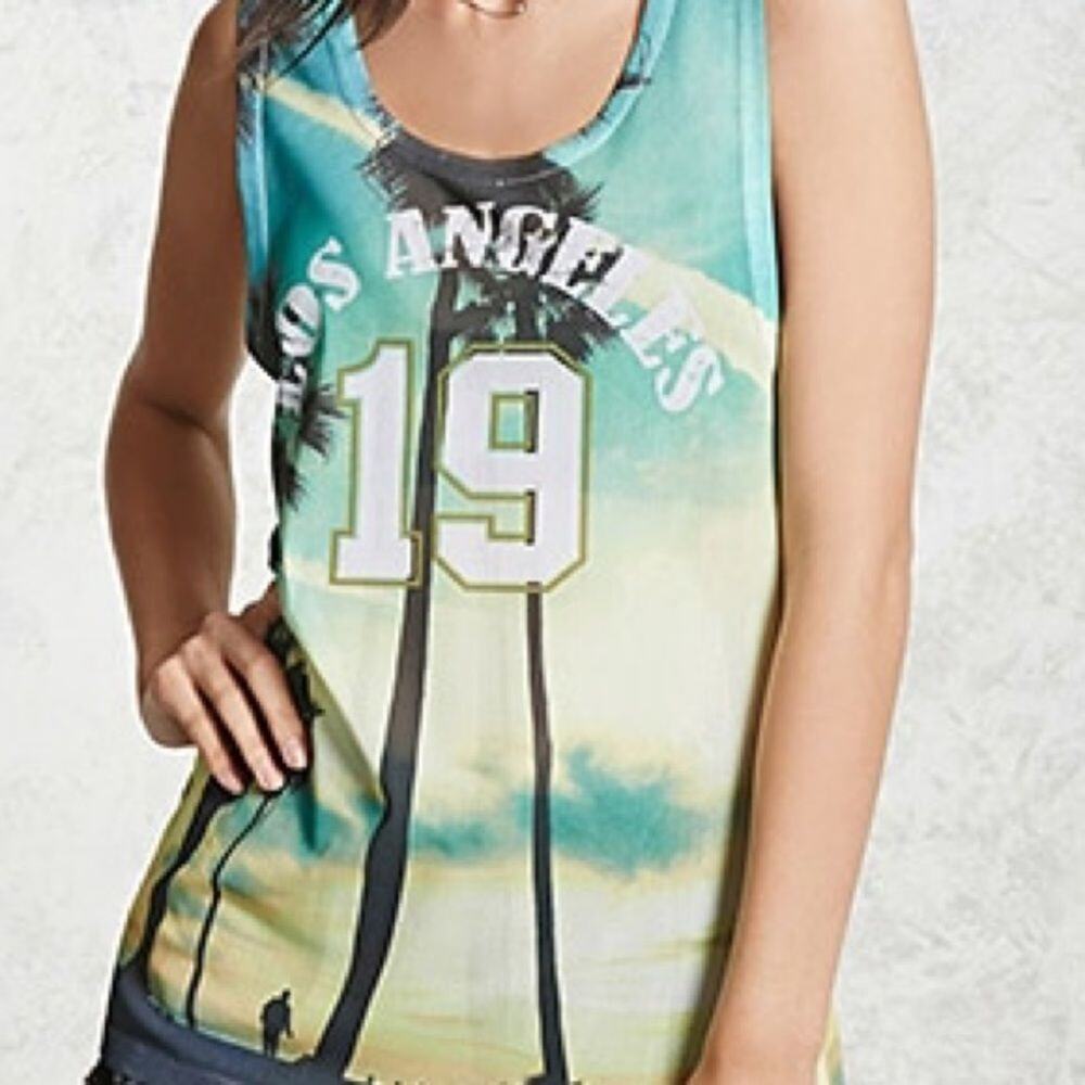 VINTAGE Y2K NWT LOS ANGELES MESH BEACH GRAPHIC TANK TOP L slim cut